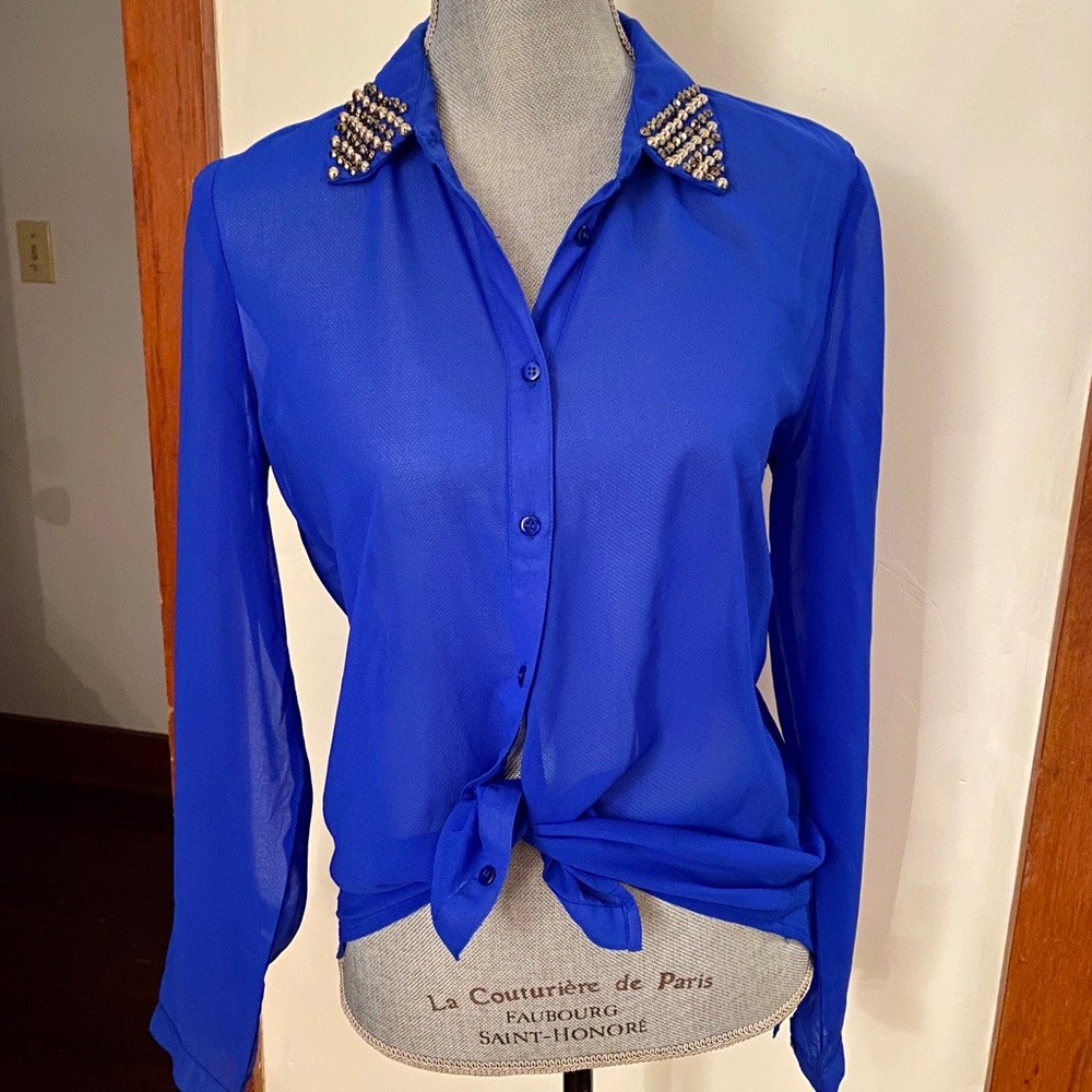 Blue button up blouse